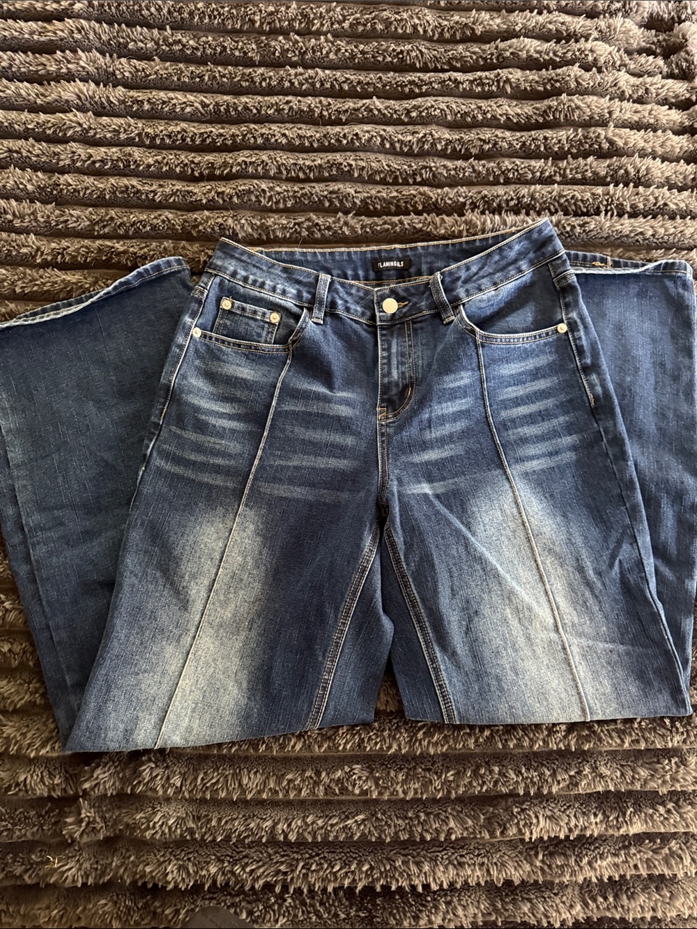 Wide Leg Flare Jeans in Vintage Blue by LAVISH